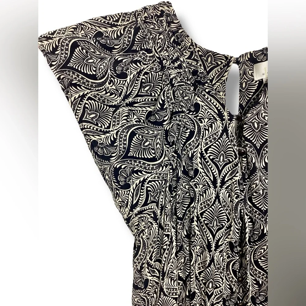 Anthropologie Zadie Black Printed button Jumpsuit Flutter sleeve Pockets - Picture 4 of 12